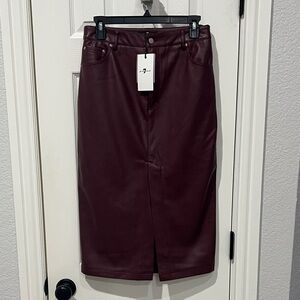 Elegant Burgundy Faux Leather Skirt
